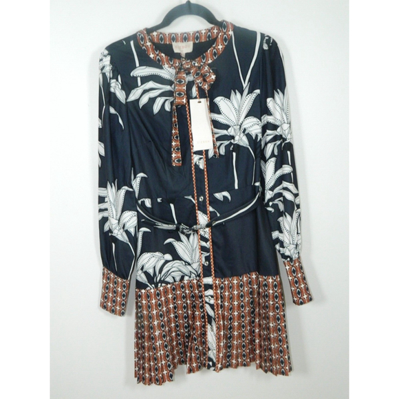 Ciebon Dress Size Small Brown Black Bow Flower Eddie Pleated - Picture 8 of 11